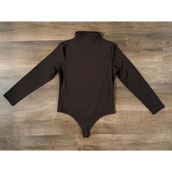 Express Body Contour Long Sleeve Mock Neck Bodysuit Brown Size L Stretch - Picture 1 of 4